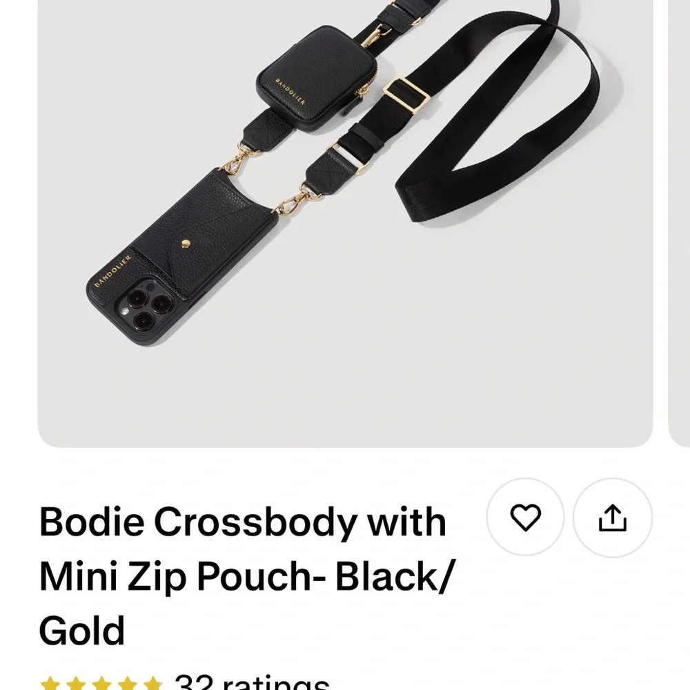 Bandolier Black Crossbody Phone Case with Gold Accents